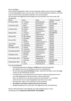 Beste vrijwilligers, Voor jullie ligt het geplande rooster