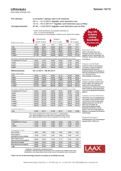 Prijslijst lifttickets