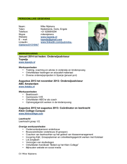 Januari 2014 tot heden: Onderwijsadviseur Topwijs Augustus 2013