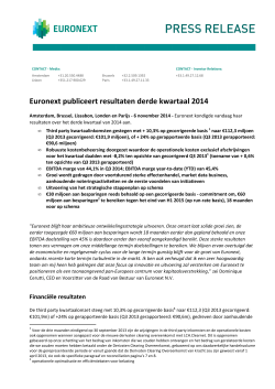 Euronext publiceert resultaten derde kwartaal 2014