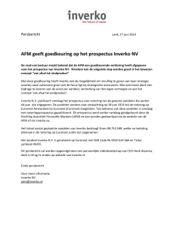 AFM geeft goedkeuring op het prospectus Inverko NV
