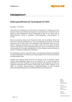 Persbericht Ordina gecertificeerd alsTop Employer ICT 2014
