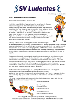 St. Odiliënberg, 15 oktober 2014 Betreft: Wijziging trainingsschema