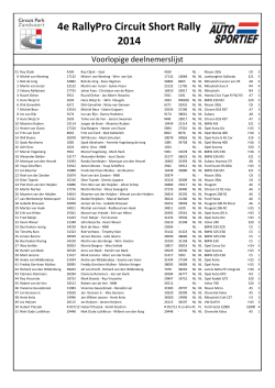 Voorlopige deelnemerslijst 2014