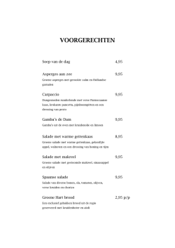 dinerkaart 2014 - Eetcaf&eacute; de Dam Nieuwpoort