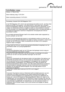 Antwoord op schriftelijke vraag - H Pelle (PvdA)