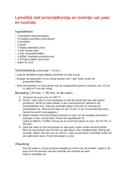 Lamsfilet met amandelkorstje en torentje van peer en koolrabi