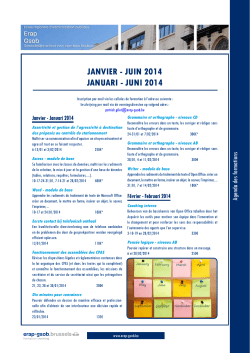 JANVIER - JUIN 2014 JANUARI - JUNI 2014