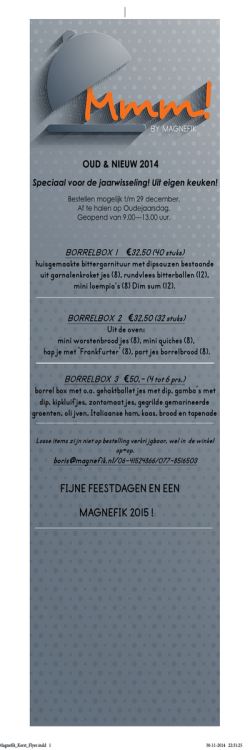 FIJNE FEESTDAGEN EN EEN MAGNEFIK 2015 !