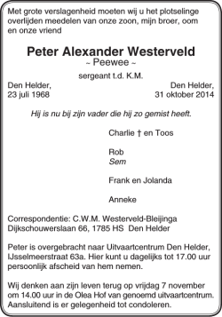 Peter Alexander Westerveld - Uitvaartcentrum Den Helder