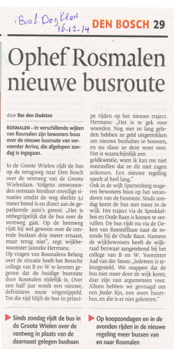 Brabants Dagblad 16 december 2014: artikel vervallen lijnen Arriva