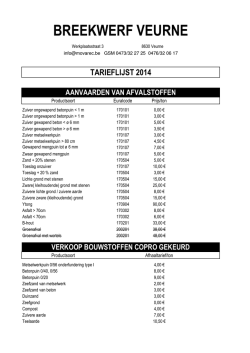 Download hier de meest actuele tarieflijst