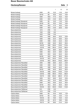 Heckenpflanzen-Preisliste