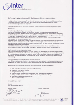 Inter Schoonmaakdiensten vof - Code Verantwoordelijk Marktgedrag