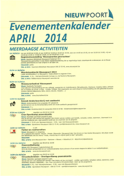 Download dan hier de evenementenkalender voor april 2014.