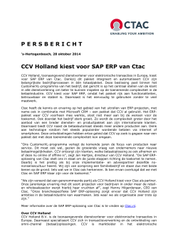 P E R S B E R I C H T CCV Holland kiest voor SAP ERP van Ctac
