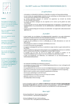 Het BIPT zoekt een TECHNISCH MEDEWERKER (M/V)