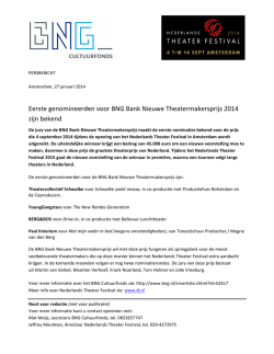 Eerste genomineerden voor BNG Bank Nieuwe Theatermakersprijs