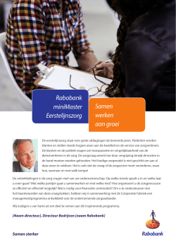 Rabobank miniMaster Eerstelijnszorg Samen werken aan groei
