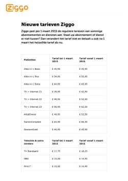 Ziggo Tariefswijzigingen maart 2015