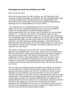 Berichtgeving vanuit het ministerie van VWS Actiz, 22 januari 2015