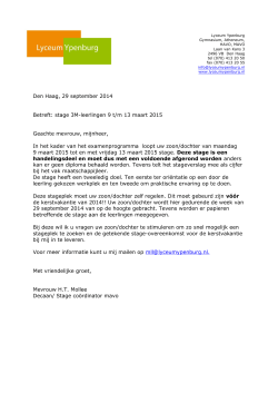 Den Haag, 29 september 2014 Betreft: stage 3M