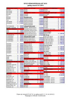 EFCO VERKOOPPRIJSLIJST 2015 geldig vanaf 01.01.2015