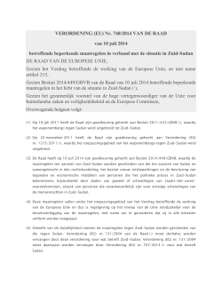 VERORDENING (EU) Nr. 748/2014 VAN DE RAAD van 10 juli 2014