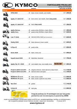 Prijslijst scootermodellen