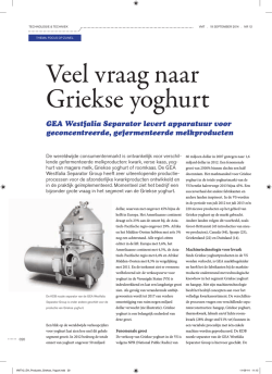 Veel vraag naar Griekse yoghurt - GEA Westfalia Separator Group