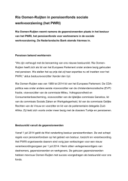 Persbericht Mevrouw Ria Oomen-Ruijten nieuw bestuurslid PWRI