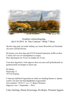 Kantklos ontmoetingsdag. Op 8-10-2014 In “Ons Centrum “ Brink 7
