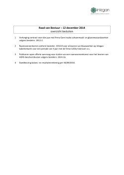 Raad van Bestuur – 12 december 2014 overzicht besluiten