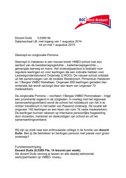 Docent Duits 0,5385 fte Salarisschaal LB, met