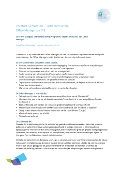 Vacature Climate-‐KIC -‐ Entrepreneurship Office Manager 1,0 FTE