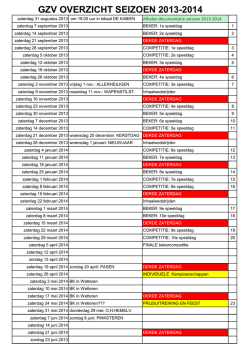 GZV OVERZICHT SEIZOEN 2013-2014