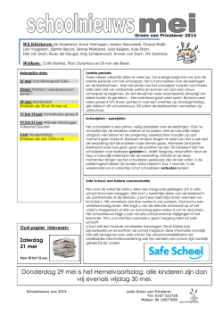 Donderdag 29 mei is het Hemelvaartsdag, alle kinderen zijn dan vrij