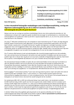 In deze nieuwsbrief belangrijke mededelingen