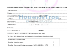 Inschrijvingsformulier - KKTSV Hou ende Trou Merksem vzw.
