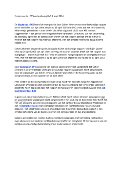 Eerste reactie HWS op beslissing RvD 2 sept 2014 De