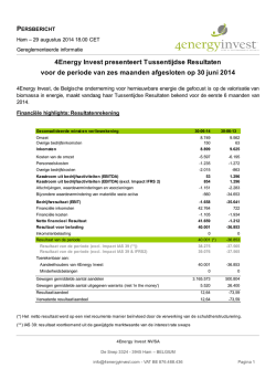 4Energy Invest presenteert Tussentijdse Resultaten voor de periode