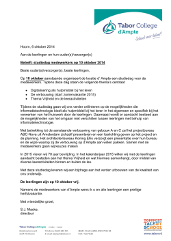 Hoorn, 6 oktober 2014 Aan de leerlingen en hun ouder(s