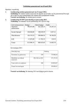 Toelichting gemeenteraad van 28 april 2014. Openbare vergadering