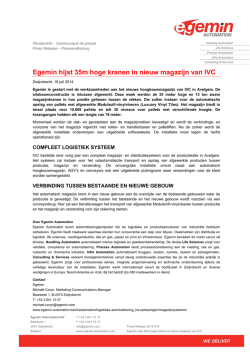 Egemin hijst 35m hoge kranen in nieuw magazijn van IVC