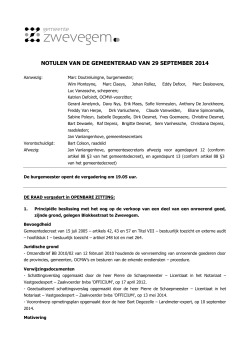 Verslag gemeenteraad 29 september 2014