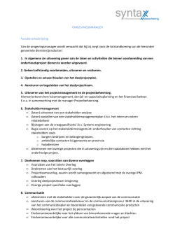 OMGEVINGSMANAGER Functie-omschrijving Van de