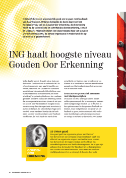 ING haalt hoogste niveau Gouden Oor Erkenning
