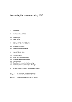 Jaarverslag klachtenbehandeling 2013