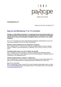 PERSBERICHT Dag van de Mantelzorg 11 en 13 november
