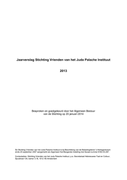 Jaarverslag Stichting Vrienden Juda Palache Instituut